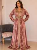 Caftan velours de soie et broderies dorées - ROSE POUDRE