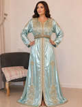 Caftan velours de soie et broderies dorées - TURQUOISE